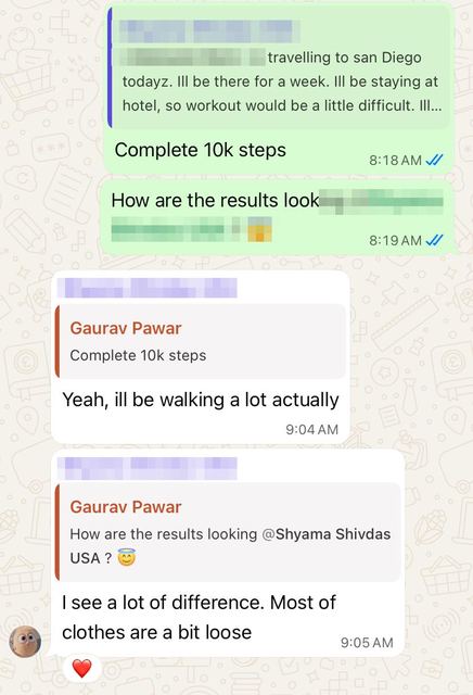 Client check-in on WhatsApp
