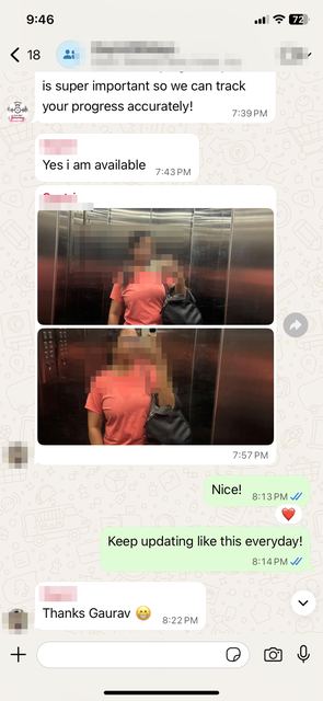 Client check-in on WhatsApp